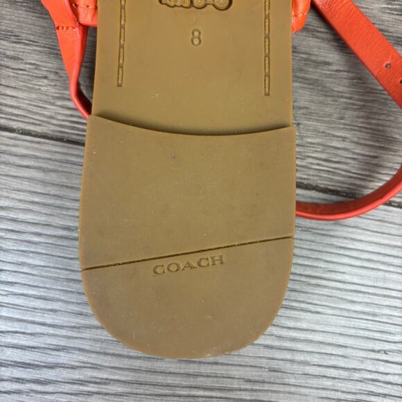 Coach Jeri Thong Sandals Women's Size 8 Orange Leather Logo Flats G4910 - Picture 14 of 16